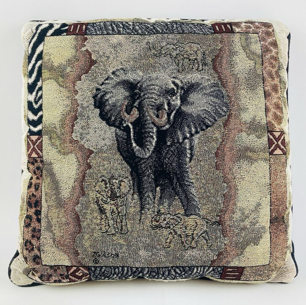 Elephant Tapestry Square Pillow By Judy Gibson Safari Animal Print Zebra Cheetah